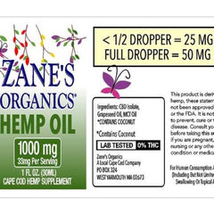 Zane's Organics 1000 mg CBD Hemp oil