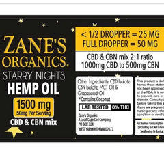 Zane's Organics Starry Nights 1000mg CBD & 500mg CBN hemp oil